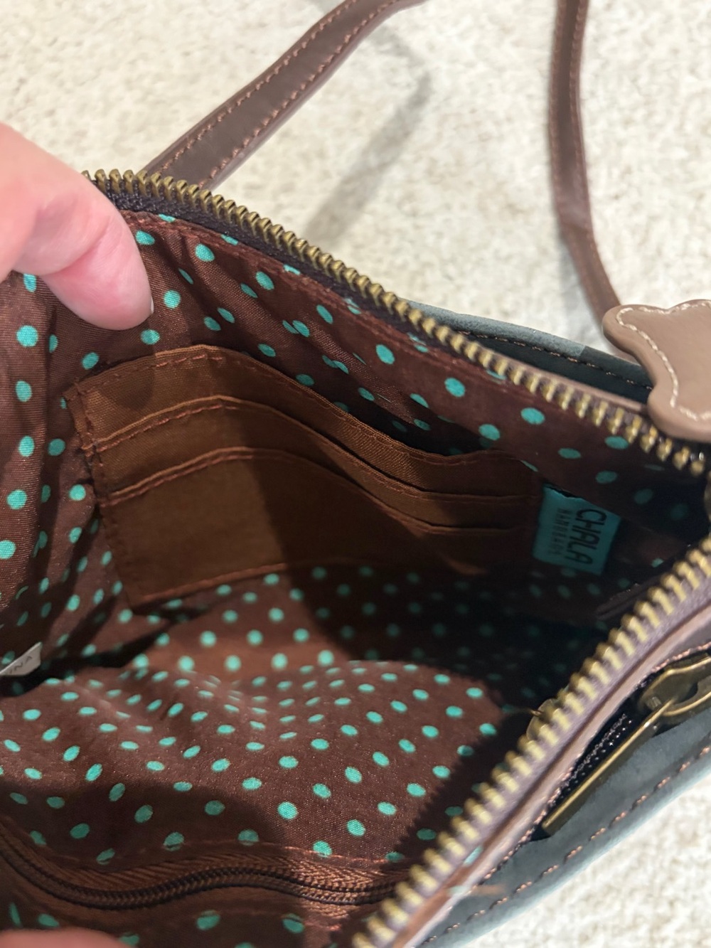 NWOT Chala Dachshund Wiener Dog Bag in Indigo & Brown, 2 Adjustable Straps - Picture 10 of 12